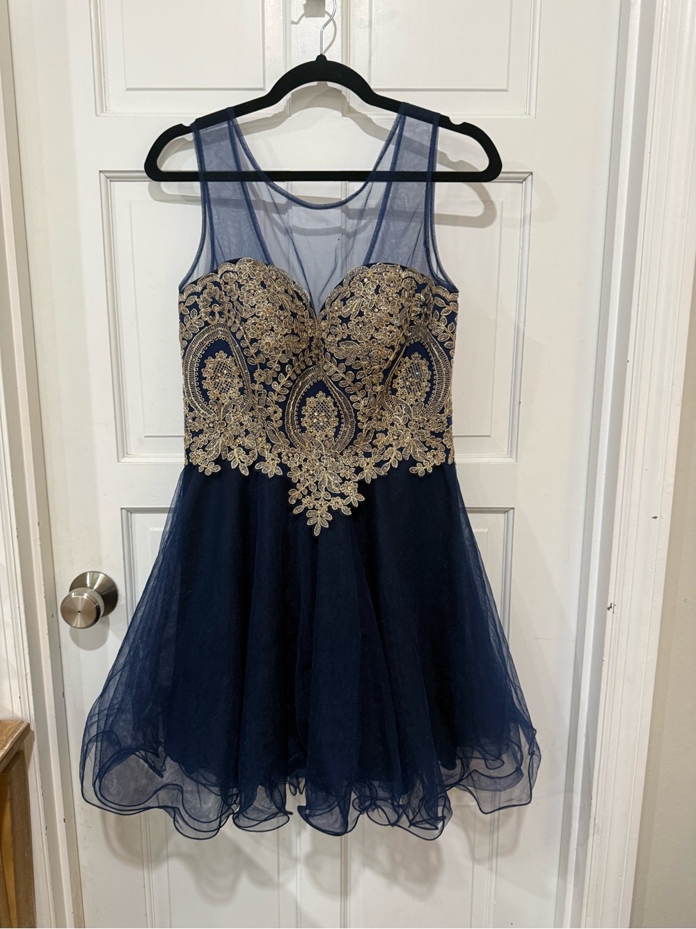 Navy and Gold Embroidered Tulle Party Dress for Girls